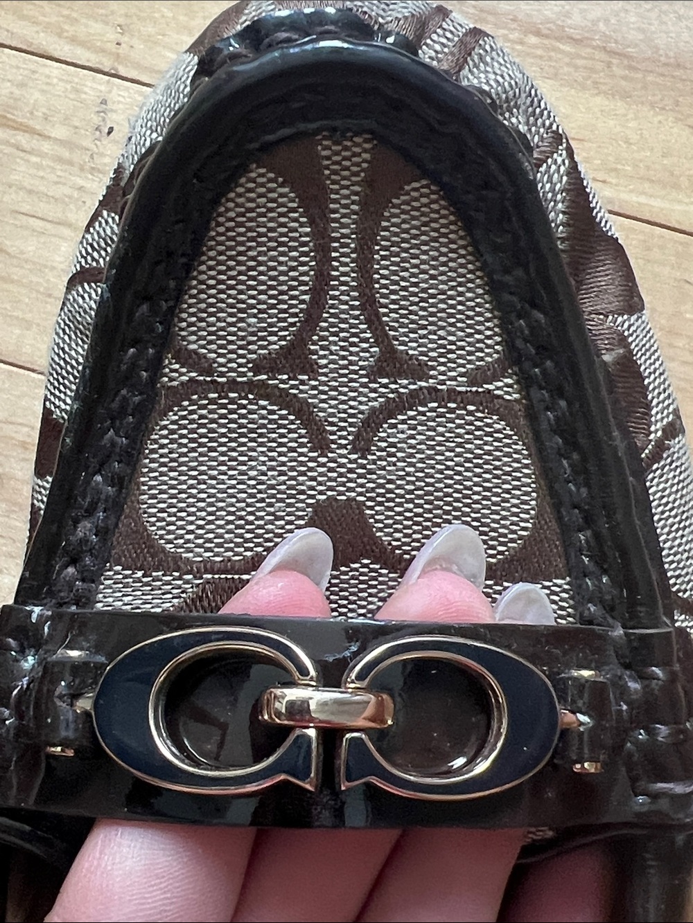 Coach Beige and Brown Signature Canvas Loafers with Gold Hardware - Picture 6 of 7